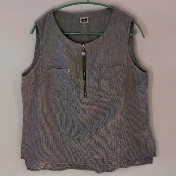 Anne Klein Tops - Anne Klein | NWOT Gray Striped Sleeveless Linen Viscose Top Size L